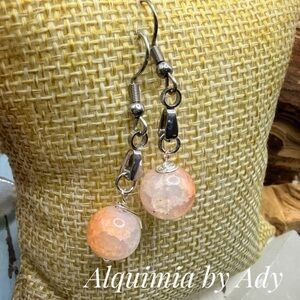 Peach Quartz Dangle Earrings — Lightweight & Handmade